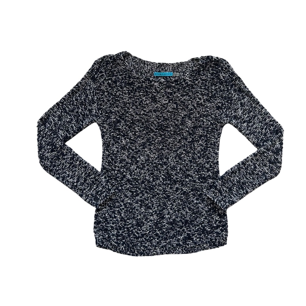 Alice + Olivia Scoop neck knit pullover longsleeve sweater black white XS